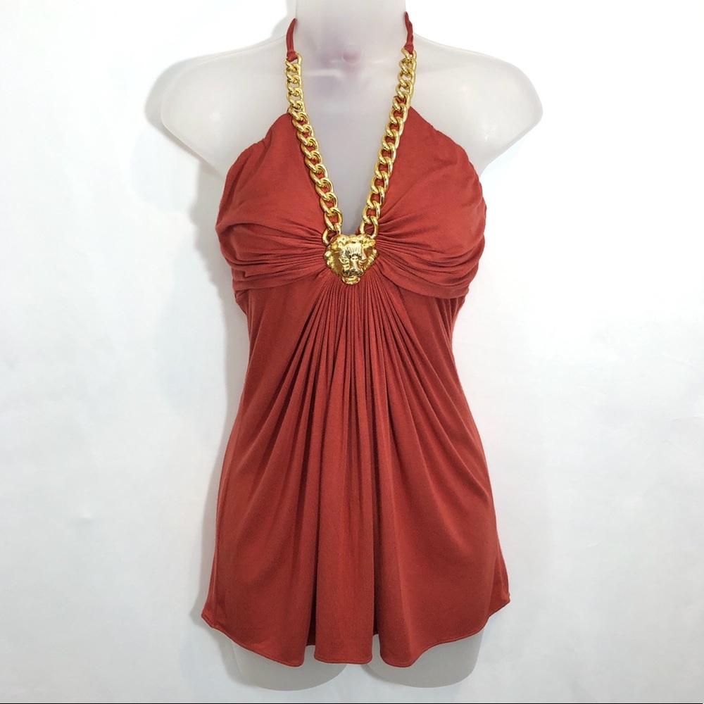 Gorgeous NWT SKY Halter Too L Rust Gold 3D Metal Lion’s Head Chains RHOC ASOS!